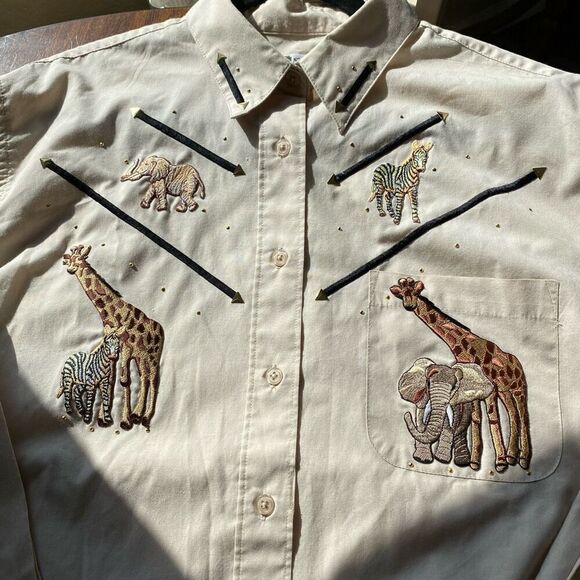 Shipshe Safari Animals Patchwork Button Down - Picture 2 of 5